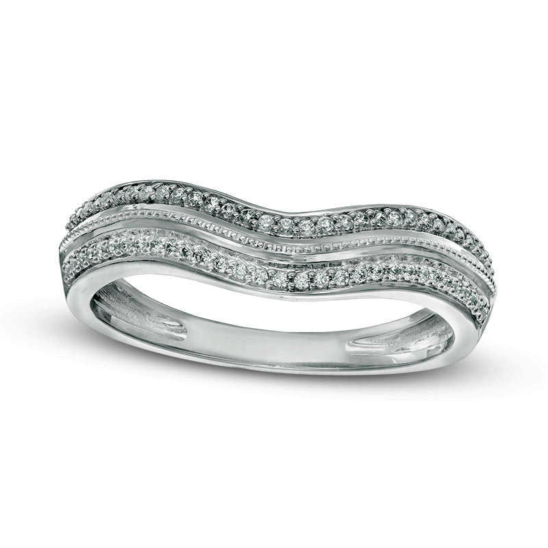 0.13 CT. T.W. Natural Diamond Antique Vintage-Style Contour Wedding Band in Solid 10K White Gold