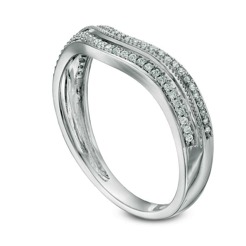 0.13 CT. T.W. Natural Diamond Antique Vintage-Style Contour Wedding Band in Solid 10K White Gold