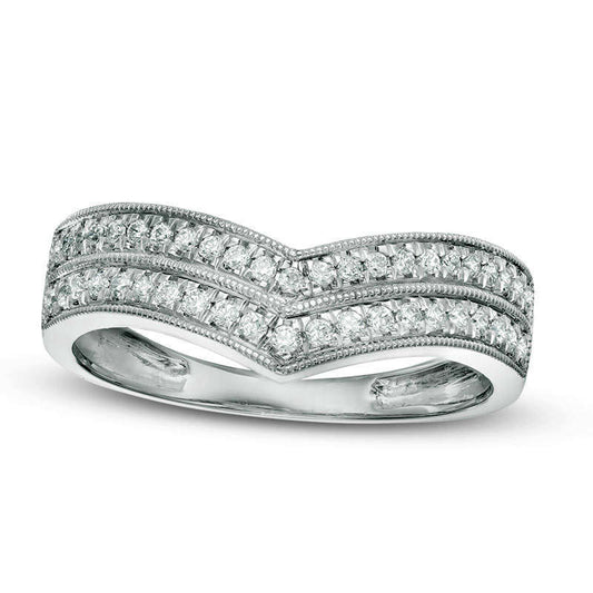 0.25 CT. T.W. Natural Diamond Two Row Chevron Wedding Band in Solid 10K White Gold