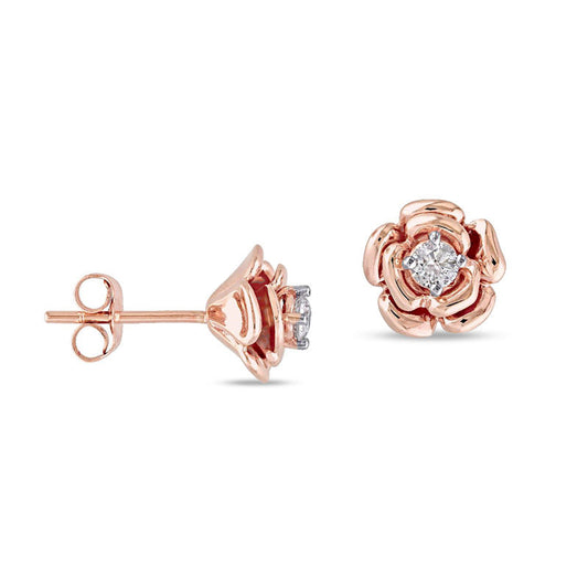 0.2 CT. T.W. Diamond Solitaire Flower Stud Earrings in 10K Rose Gold