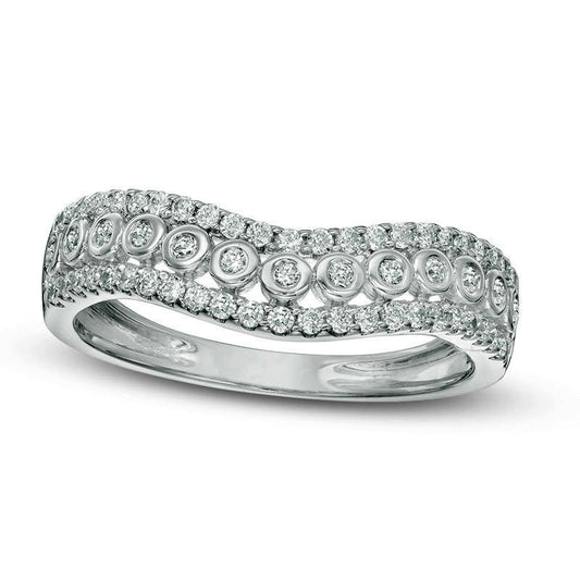 0.33 CT. T.W. Natural Diamond Three Row Contour Wedding Band in Solid 10K White Gold