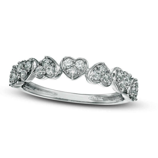 0.33 CT. T.W. Natural Diamond Heart Wedding Band in Solid 10K White Gold
