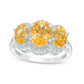 Oval Citrine and Natural Diamond Accent Three Stone Frame Ring in Sterling Silver