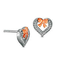 0.1 CT. T.W. Diamond Bow and Heart Stud Earrings in Sterling Silver and 10K Rose Gold