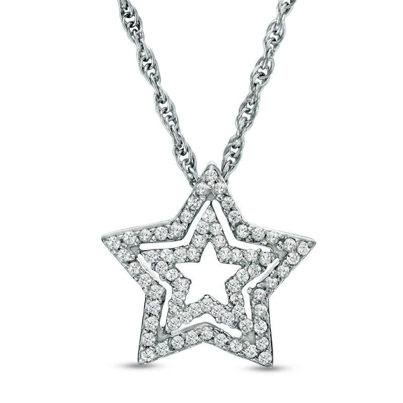 0.1 CT. T.W. Natural Diamond Double Star Pendant in Sterling Silver