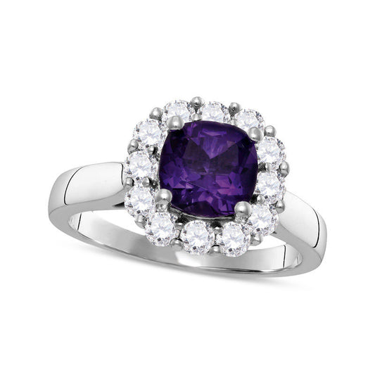 7.0mm Cushion-Cut Amethyst and 0.63 CT. T.W. Natural Diamond Frame Ring in Solid 10K White Gold