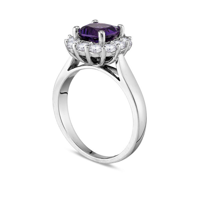 7.0mm Cushion-Cut Amethyst and 0.63 CT. T.W. Natural Diamond Frame Ring in Solid 10K White Gold