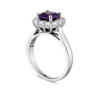 7.0mm Cushion-Cut Amethyst and 0.63 CT. T.W. Natural Diamond Frame Ring in Solid 10K White Gold