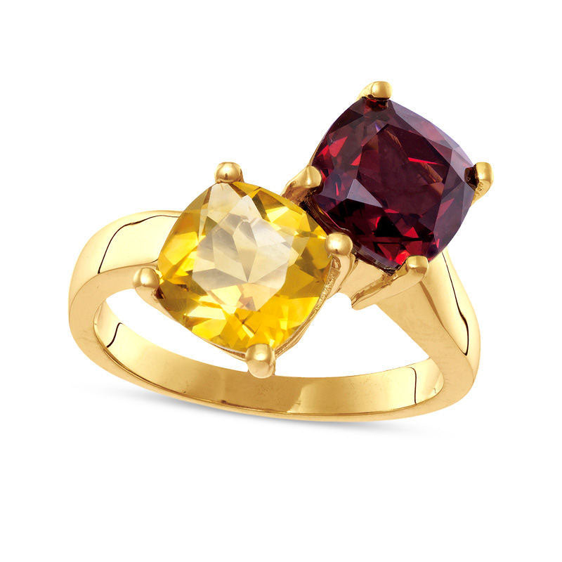 8.0mm Cushion-Cut Garnet and Citrine Bypass Ring in Solid 10K Yellow Gold