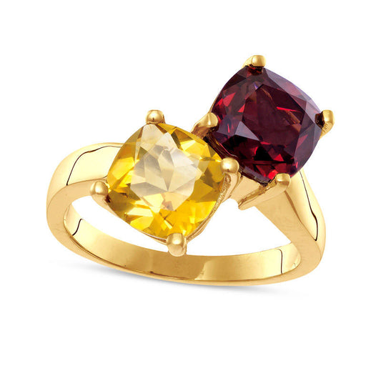 8.0mm Cushion-Cut Garnet and Citrine Bypass Ring in Solid 10K Yellow Gold