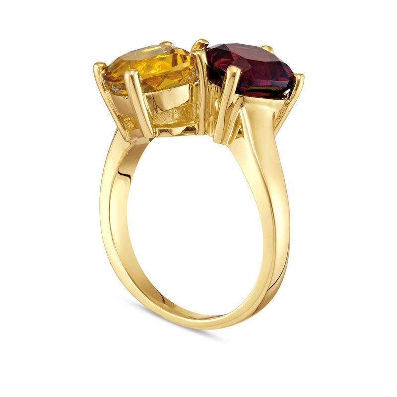 8.0mm Cushion-Cut Garnet and Citrine Bypass Ring in Solid 10K Yellow Gold