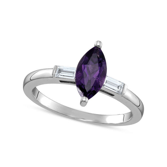 Marquise Amethyst and 0.20 CT. T.W. Baguette Natural Diamond Ring in Solid 10K White Gold