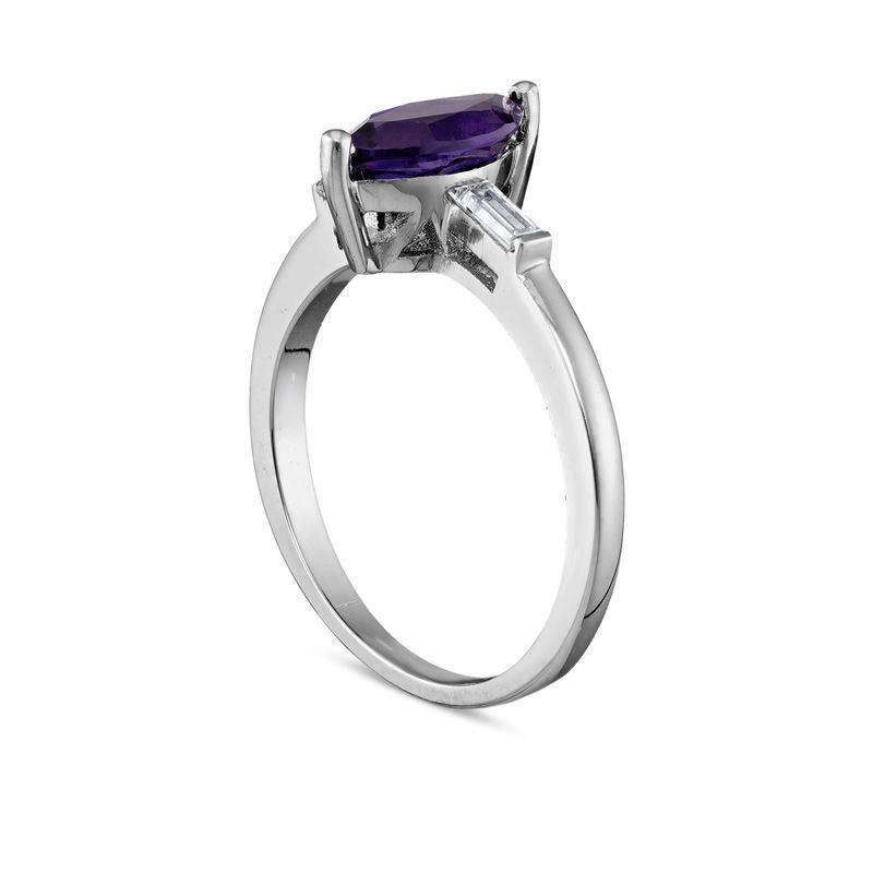 Marquise Amethyst and 0.20 CT. T.W. Baguette Natural Diamond Ring in Solid 10K White Gold