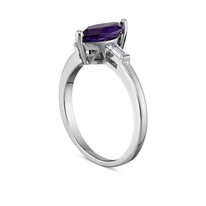 Marquise Amethyst and 0.20 CT. T.W. Baguette Natural Diamond Ring in Solid 10K White Gold