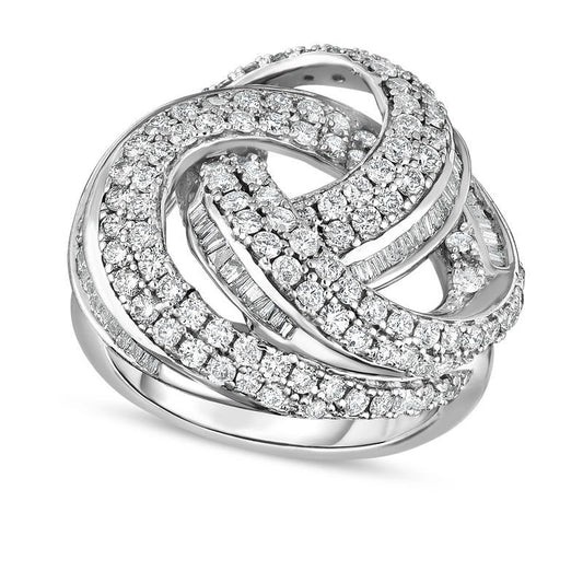 2.0 CT. T.W. Baguette and Round Natural Diamond Open Swirl Ring in Sterling Silver