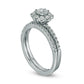4.5mm Lab-Created White Sapphire and 0.17 CT. T.W. Diamond Flower Bridal Engagement Ring Set in Sterling Silver