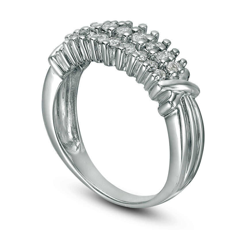0.50 CT. T.W. Natural Diamond Three Row "X" Collar Anniversary Band in Solid 10K White Gold