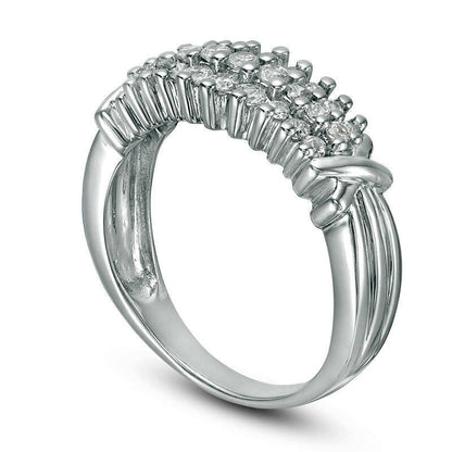0.50 CT. T.W. Natural Diamond Three Row "X" Collar Anniversary Band in Solid 10K White Gold
