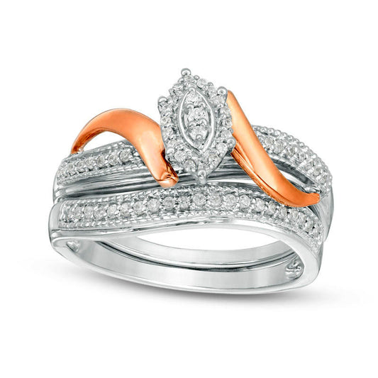 0.20 CT. T.W. Composite Natural Diamond Marquise Bypass Ribbon Bridal Engagement Ring Set in Solid 10K Two-Tone Gold