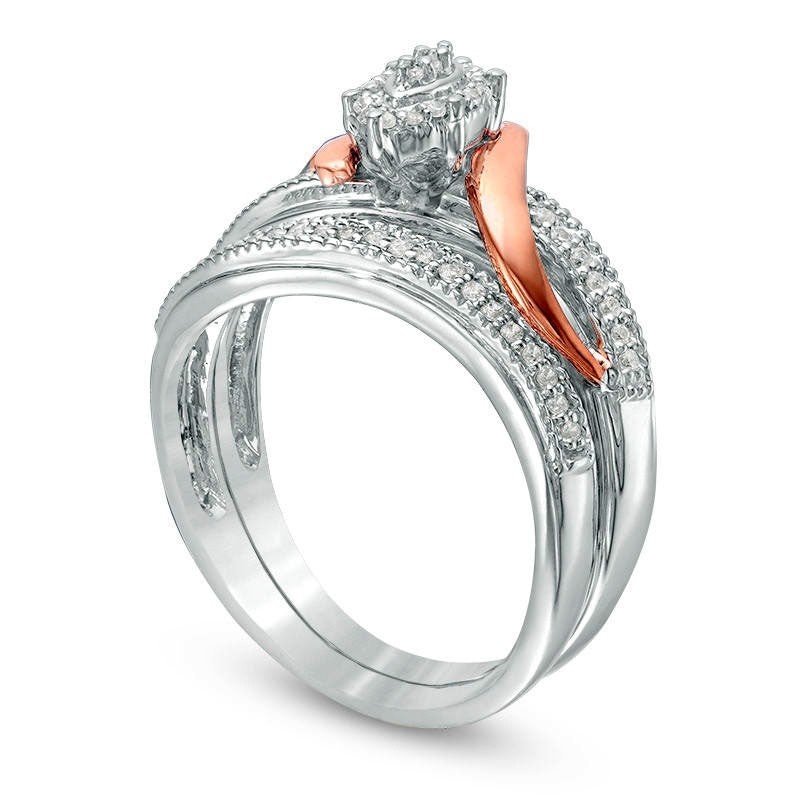 0.20 CT. T.W. Composite Natural Diamond Marquise Bypass Ribbon Bridal Engagement Ring Set in Solid 10K Two-Tone Gold