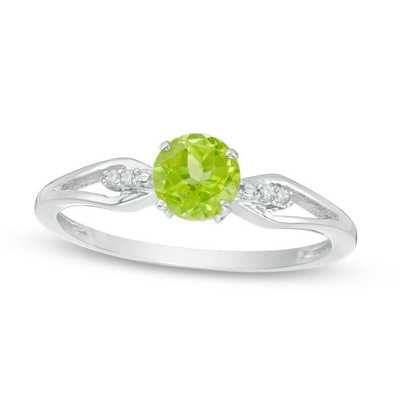 5.0mm Peridot and Natural Diamond Accent Split Shank Ring in Sterling Silver