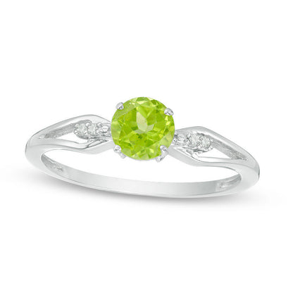 5.0mm Peridot and Natural Diamond Accent Split Shank Ring in Sterling Silver