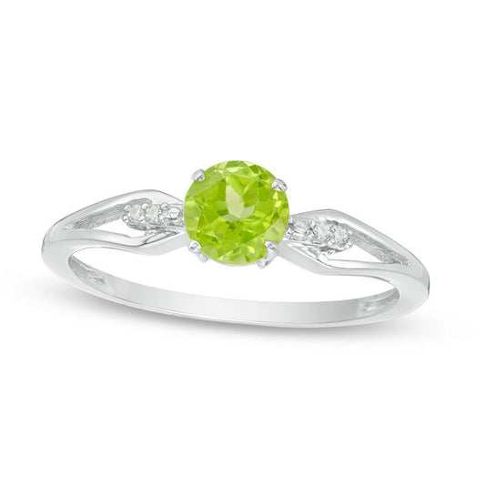 5.0mm Peridot and Natural Diamond Accent Split Shank Ring in Sterling Silver