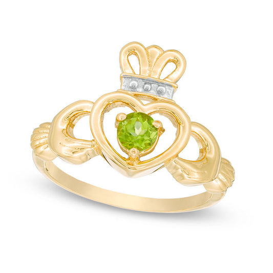 4.0mm Peridot Claddagh Ring in Sterling Silver with Solid 14K Gold Plate