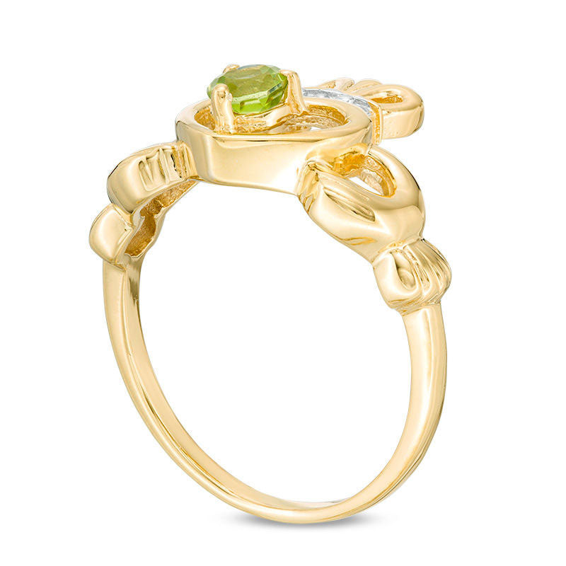 4.0mm Peridot Claddagh Ring in Sterling Silver with Solid 14K Gold Plate