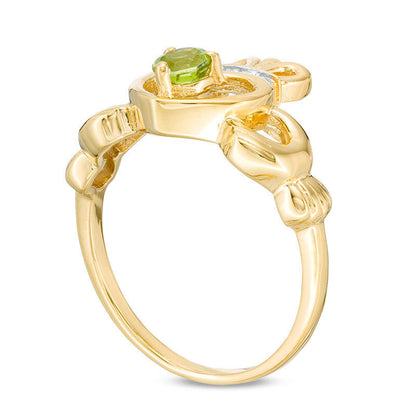 4.0mm Peridot Claddagh Ring in Sterling Silver with Solid 14K Gold Plate