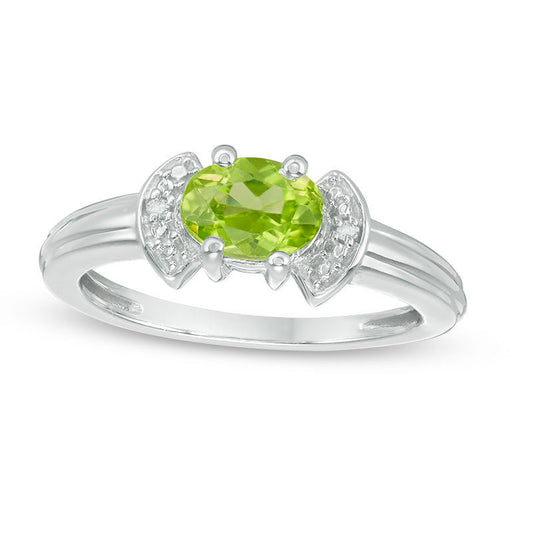 Oval Peridot and Natural Diamond Accent Collar Ring in Sterling Silver