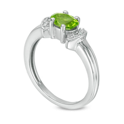 Oval Peridot and Natural Diamond Accent Collar Ring in Sterling Silver