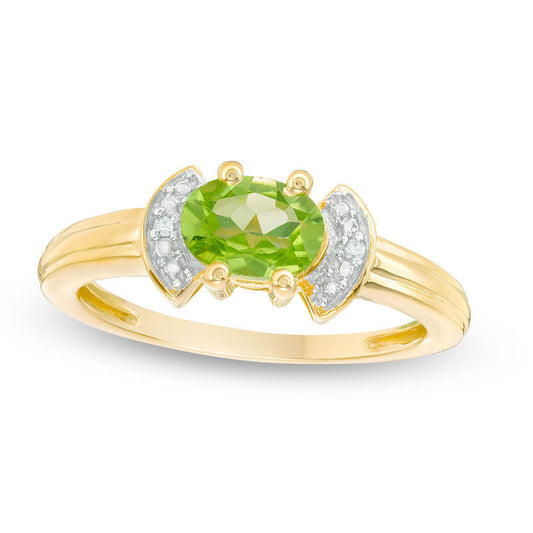 Oval Peridot and Natural Diamond Accent Collar Ring in Sterling Silver with Solid 14K Gold Plate