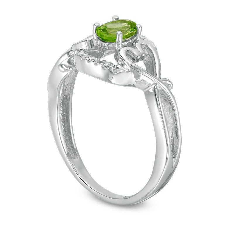 Oval Peridot and Natural Diamond Accent Frame Heart Sides Ring in Sterling Silver