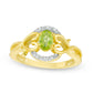Oval Peridot and Natural Diamond Accent Frame Heart Sides Ring in Sterling Silver with Solid 14K Gold Plate