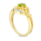 Oval Peridot and Natural Diamond Accent Frame Heart Sides Ring in Sterling Silver with Solid 14K Gold Plate