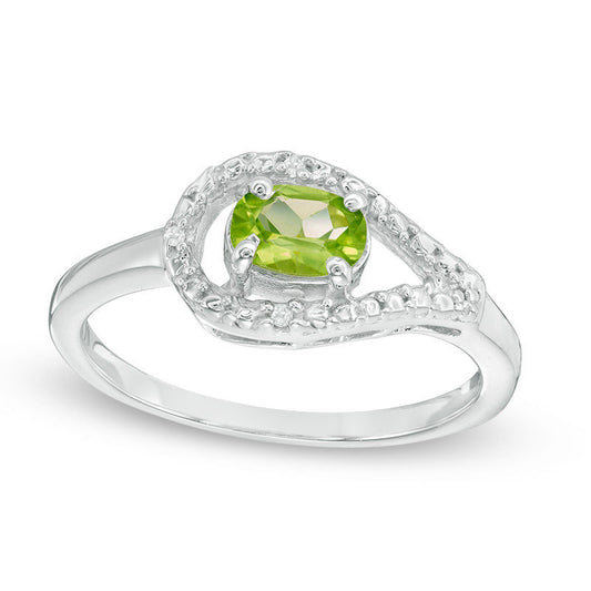 Oval Peridot and Natural Diamond Accent Teardrop Frame Ring in Sterling Silver