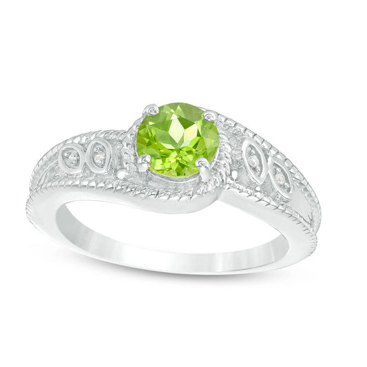 6.0mm Peridot and Natural Diamond Accent Antique Vintage-Style Bypass Ring in Sterling Silver