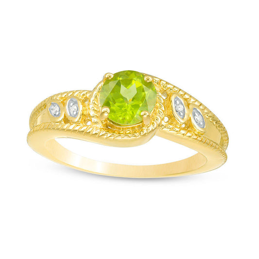 6.0mm Peridot and Natural Diamond Accent Antique Vintage-Style Bypass Ring in Sterling Silver with Solid 14K Gold Plate