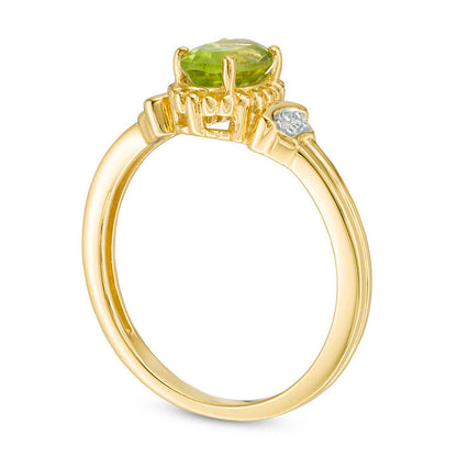 Oval Peridot and Natural Diamond Accent Collar Antique Vintage-Style Ring in Sterling Silver with Solid 14K Gold Plate