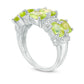 Oval Peridot and Natural Diamond Accent Collar Double Row Three Stone Ring in Sterling Silver