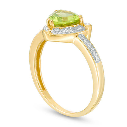 7.0mm Trillion-Cut Peridot and Natural Diamond Accent Frame Ring in Sterling Silver with Solid 14K Gold Plate
