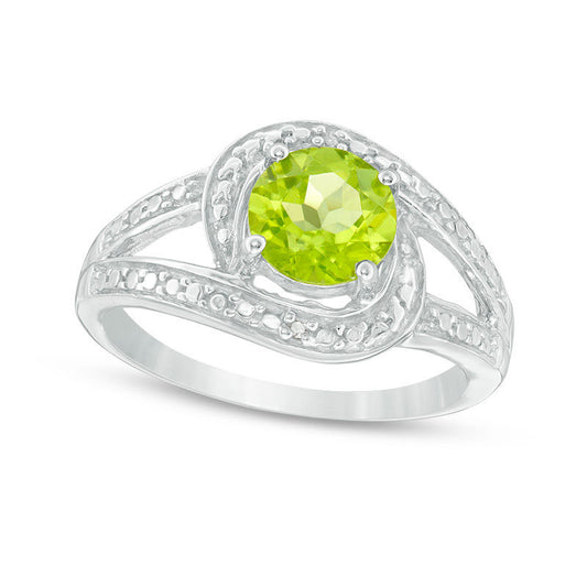 7.0mm Peridot and Natural Diamond Accent Frame Bypass Ring in Sterling Silver