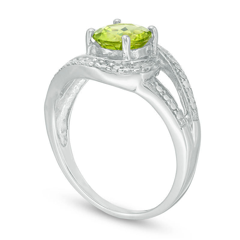 7.0mm Peridot and Natural Diamond Accent Frame Bypass Ring in Sterling Silver