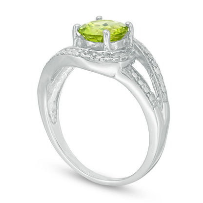 7.0mm Peridot and Natural Diamond Accent Frame Bypass Ring in Sterling Silver