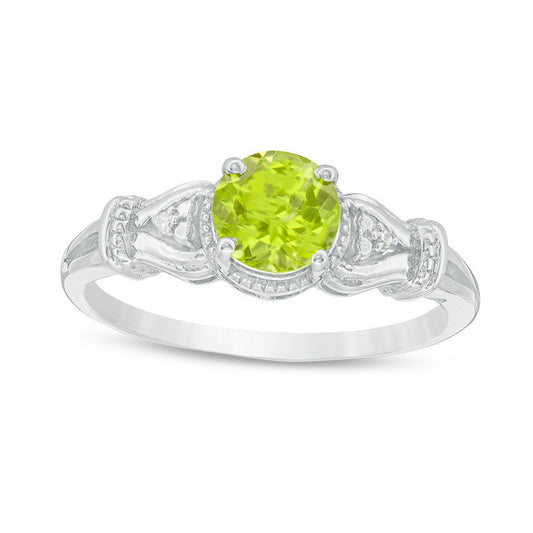 6.0mm Peridot and Natural Diamond Accent Tri-Sides Collar Antique Vintage-Style Ring in Sterling Silver