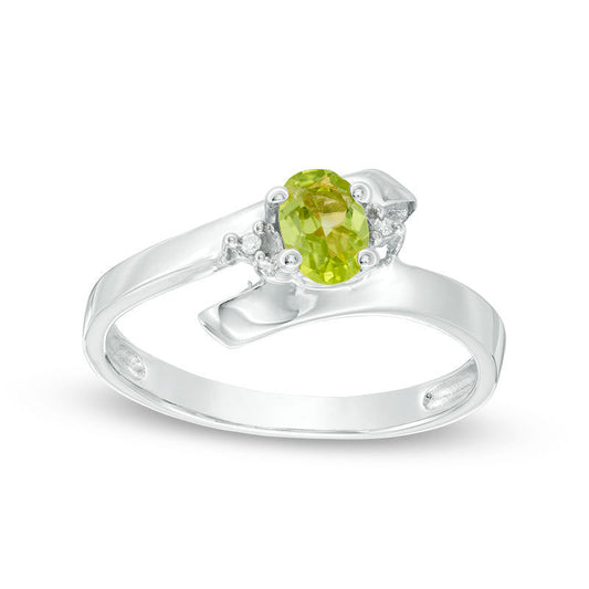 Oval Peridot and Natural Diamond Accent Bypass Ring in Sterling Silver
