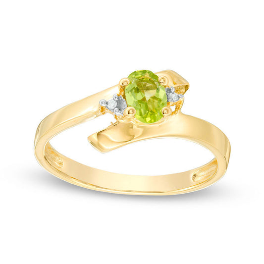 Oval Peridot and Natural Diamond Accent Bypass Ring in Sterling Silver with Solid 14K Gold Plate
