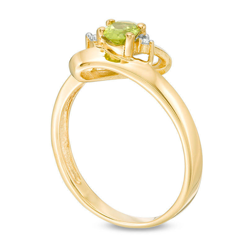 Oval Peridot and Natural Diamond Accent Bypass Ring in Sterling Silver with Solid 14K Gold Plate