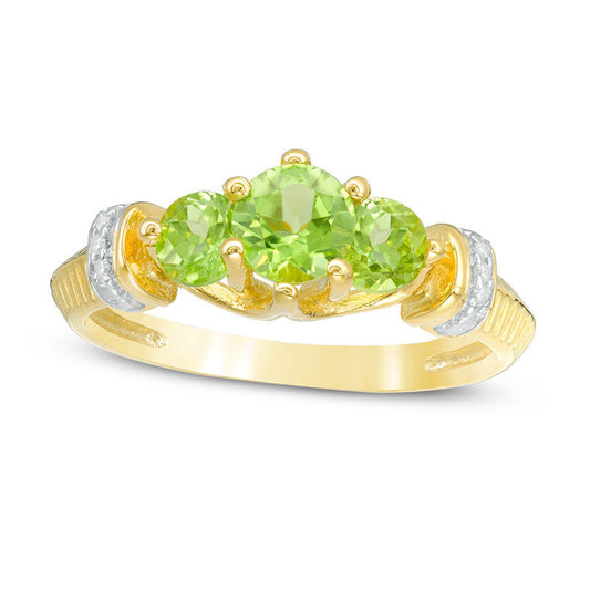 Peridot and Natural Diamond Accent Collar Three Stone Ring in Sterling Silver with Solid 14K Gold Plate